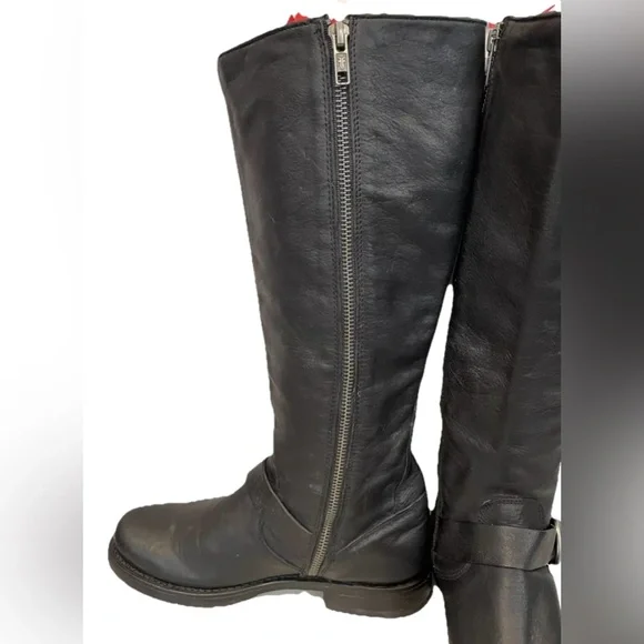 Frye Women’s 6.5B Veronica Belted Tall Black Leather Zipper Knee High Boots. - Picture 9 of 11